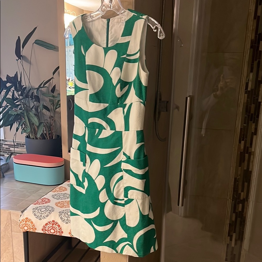Boden Green and White Graphic Floral Chick Fil’A 😂 Dress sz 2